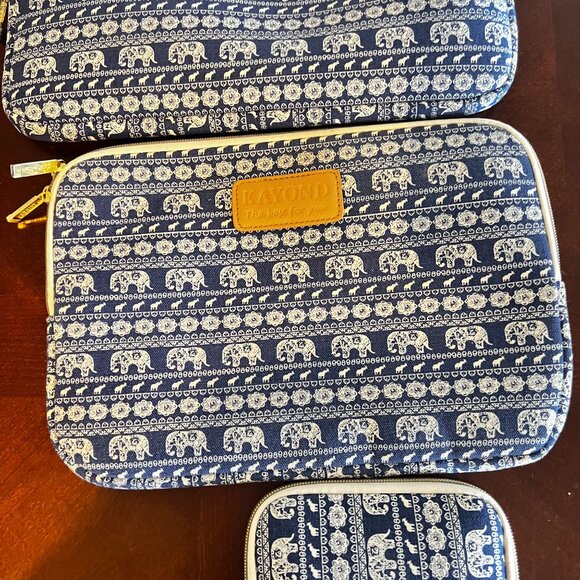 Kayond 3-Piece Canvas Laptop‎ Sleeve Set Elephant Print Padded Protection Zipper - Picture 3 of 11